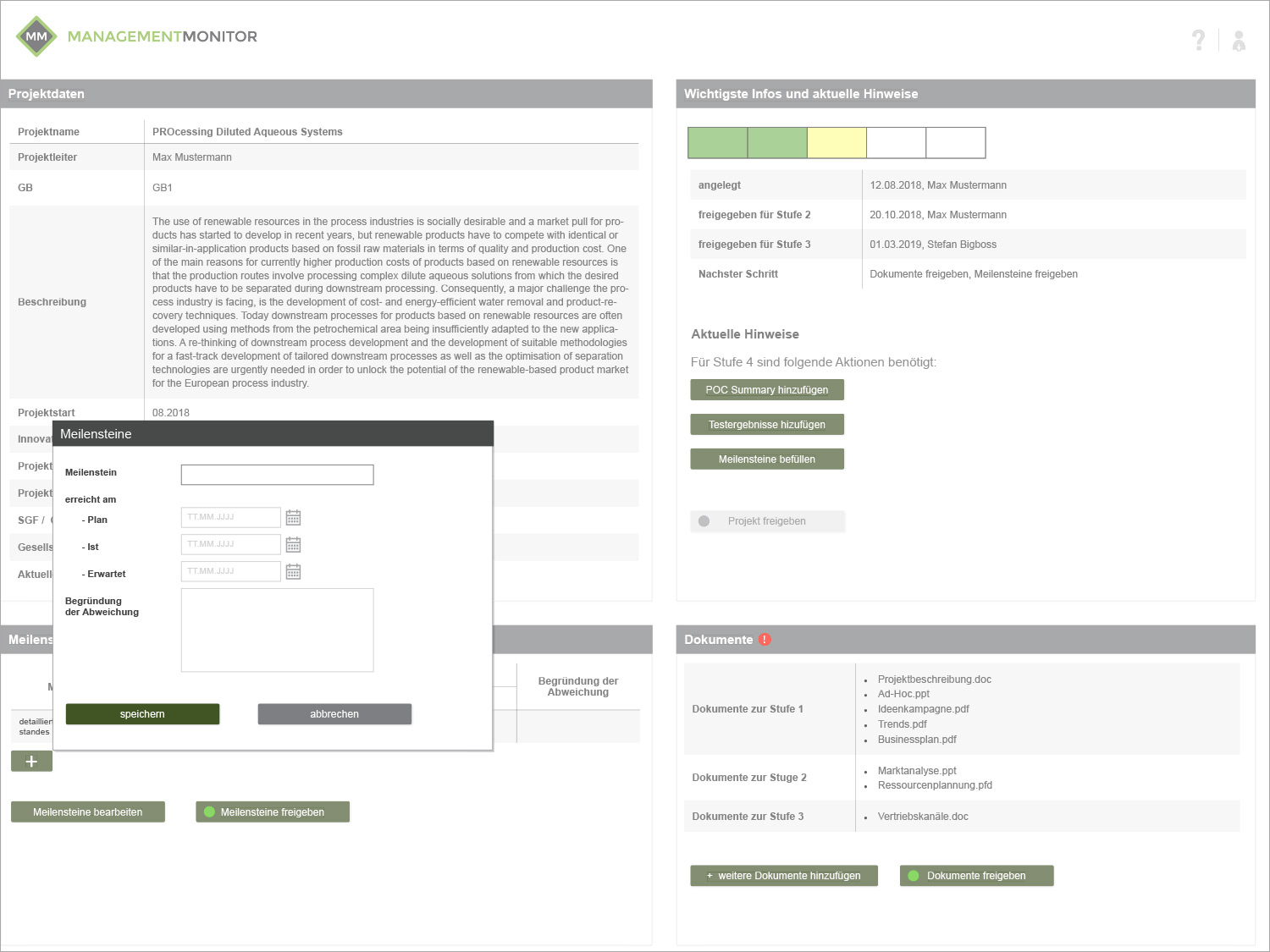 Innovationscockpit Meilensteine MANAGEMENT MONITOR